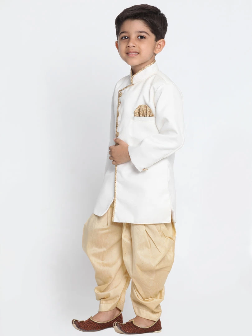 Vastramay Cotton Blend White And Gold Baap Beta Sherwani Set Sherwani/Indowestern 7 Vastramay Cotton Blend White And Gold Baap Beta Sherwani Set Sherwani/Indowestern