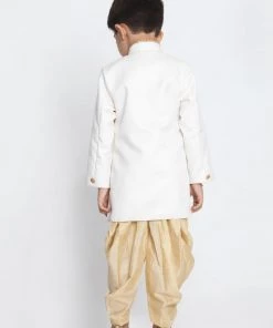 Vastramay Cotton Blend White And Gold Baap Beta Sherwani Set Sherwani/Indowestern 17 Vastramay Cotton Blend White And Gold Baap Beta Sherwani Set Sherwani/Indowestern