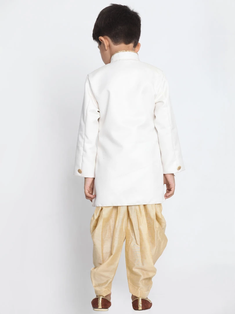 Vastramay Cotton Blend White And Gold Baap Beta Sherwani Set Sherwani/Indowestern 9 Vastramay Cotton Blend White And Gold Baap Beta Sherwani Set Sherwani/Indowestern