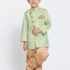 JBN Creation Boys Green Jute Silk Blend Sherwani Set