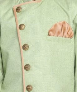 JBN Creation Boys Green Jute Silk Blend Sherwani Set