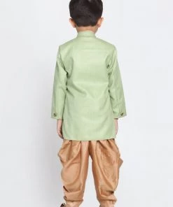 JBN Creation Boys Green Jute Silk Blend Sherwani Set