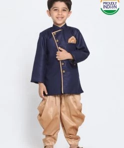 JBN Creation Boys Blue Jute Blend Sherwani Set