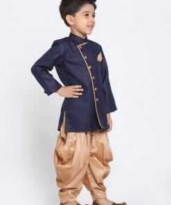 JBN Creation Boys Blue Jute Blend Sherwani Set