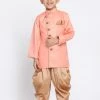 JBN Creation Boys Pink Jute Silk Blend Sherwani Set