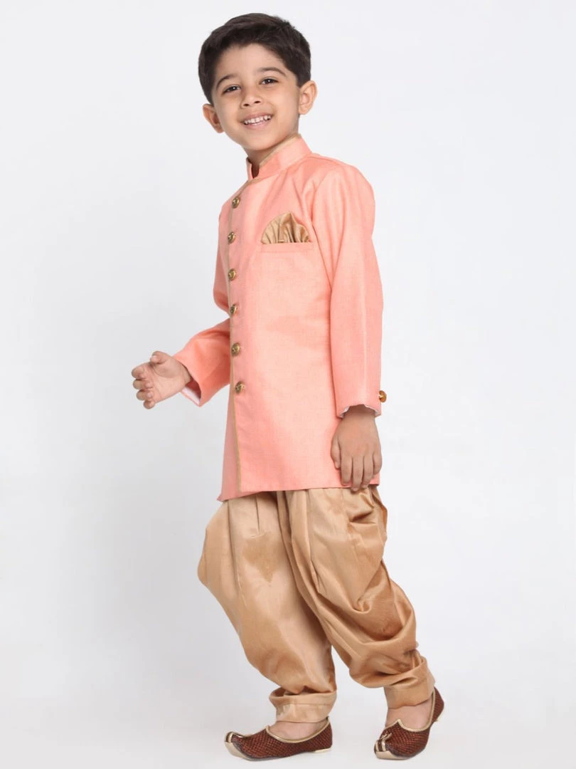 JBN Creation Boys Pink Jute Silk Blend Sherwani Set 4 JBN Creation Boys Pink Jute Silk Blend Sherwani Set