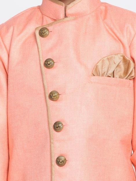 JBN Creation Boys Pink Jute Silk Blend Sherwani Set 5 JBN Creation Boys Pink Jute Silk Blend Sherwani Set