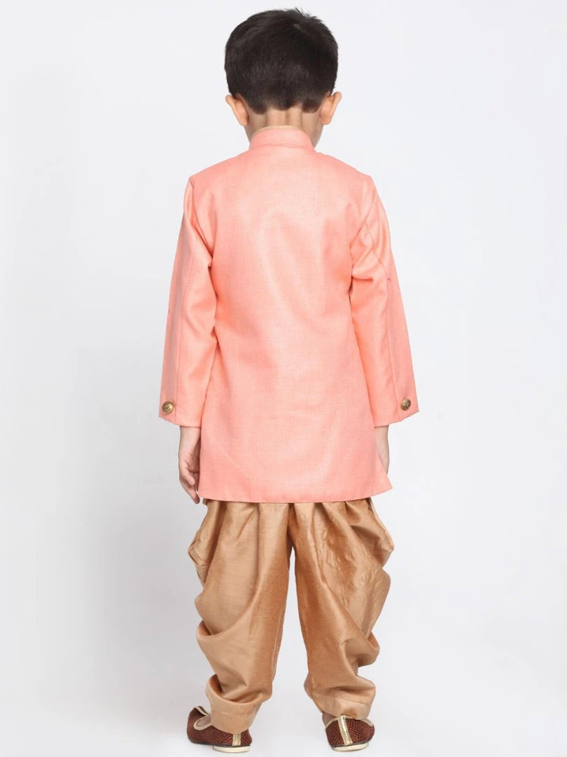 JBN Creation Boys Pink Jute Silk Blend Sherwani Set 6 JBN Creation Boys Pink Jute Silk Blend Sherwani Set