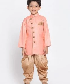 JBN Creation Boys Pink Jute Silk Blend Sherwani Set 14 JBN Creation Boys Pink Jute Silk Blend Sherwani Set
