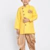 JBN Creation Boys Yellow Jute Silk Blend Sherwani Set