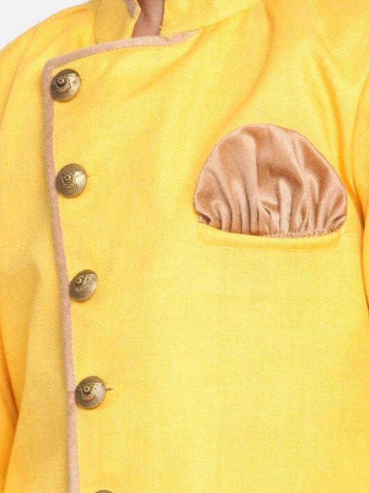 JBN Creation Boys Yellow Jute Silk Blend Sherwani Set 5 JBN Creation Boys Yellow Jute Silk Blend Sherwani Set