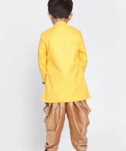 JBN Creation Boys Yellow Jute Silk Blend Sherwani Set 12 JBN Creation Boys Yellow Jute Silk Blend Sherwani Set