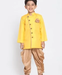 JBN Creation Boys Yellow Jute Silk Blend Sherwani Set 14 JBN Creation Boys Yellow Jute Silk Blend Sherwani Set