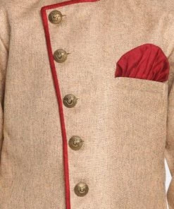 JBN Creation Boys Brown Jute Silk Blend Sherwani Set
