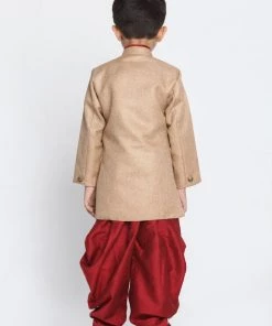 JBN Creation Boys Brown Jute Silk Blend Sherwani Set