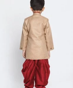 Vastramay Cotton Blend Brown And Maroon Baap Beta Sherwani Sherwani/Indowestern