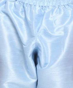 JBN Creation Boys Blue Asymmetric Kurta With Floral Printed Jacket And Pyjama Set