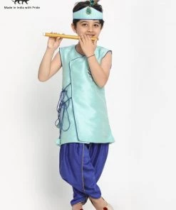 JBN Creation Green Krishna Style Angrakha Kurta And Dhot Set