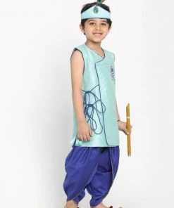 JBN Creation Green Krishna Style Angrakha Kurta And Dhot Set