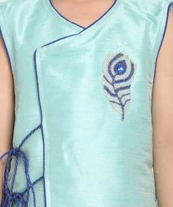 JBN Creation Green Krishna Style Angrakha Kurta And Dhot Set