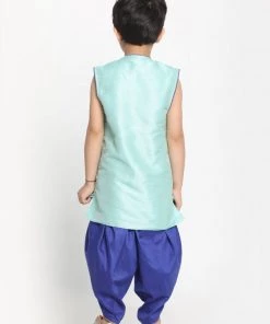 JBN Creation Green Krishna Style Angrakha Kurta And Dhot Set