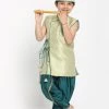 JBN Creation Buy 1 Get 1 Green Krishna Style Kurta And Dhot Set