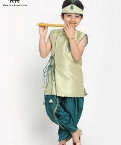 JBN Creation Buy 1 Get 1 Green Krishna Style Kurta And Dhot Set
