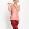 JBN Creation Pink Krishna Style Angrakha Kurta And Dhot Set Boys