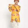 JBN Creation Boys Yellow Krishna Style Kurta And Dhot Set