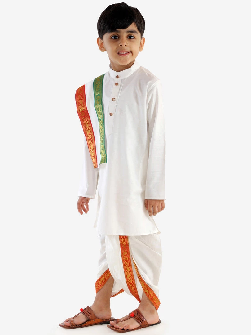 JBN Creation Cream Cotton Kurta Dhoti And Dupatta Set Boys 4 JBN Creation Cream Cotton Kurta Dhoti And Dupatta Set Boys