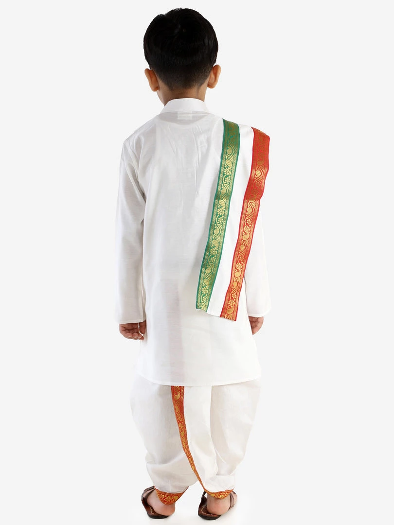 JBN Creation Cream Cotton Kurta Dhoti And Dupatta Set Boys 5 JBN Creation Cream Cotton Kurta Dhoti And Dupatta Set Boys
