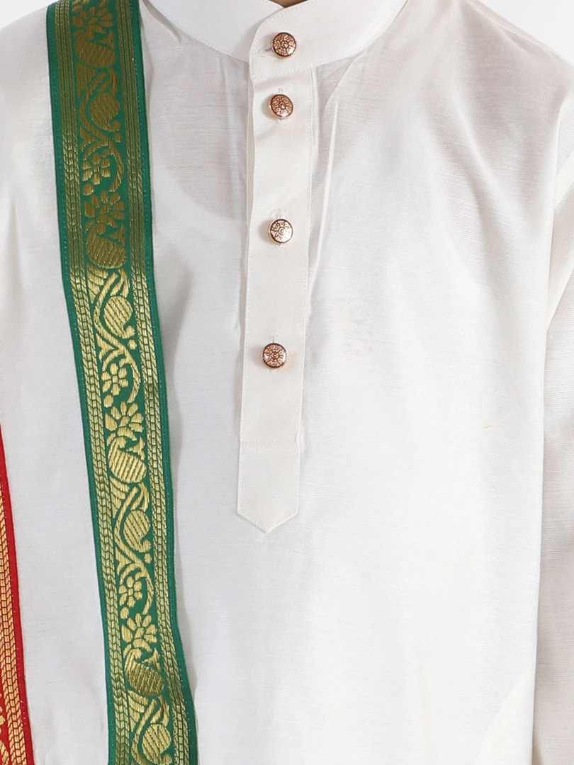 JBN Creation Cream Cotton Kurta Dhoti And Dupatta Set Boys 6 JBN Creation Cream Cotton Kurta Dhoti And Dupatta Set Boys