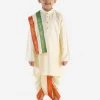 JBN Creation Boys Gold Cotton Blend Kurta Dhoti And Dupatta Set