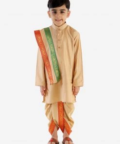 JBN Creation Rose Gold Cotton Blend Kurta Dhoti And Dupatta Set