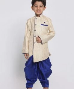 JBN Creation Blue Cotton Silk Blend Kurta And Dhoti Set Boys