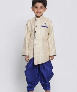 JBN Creation Blue Cotton Silk Blend Kurta And Dhoti Set Boys