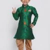 JBN Creation Boys' Green Cotton Silk Blend Kurta And Dhoti Set