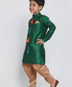 JBN Creation Boys' Green Cotton Silk Blend Kurta And Dhoti Set