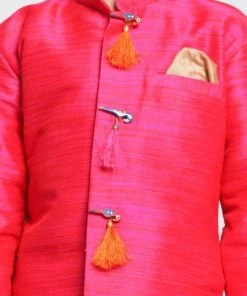 JBN Creation Boys' Pink Cotton Silk Blend Kurta And Dhoti Set