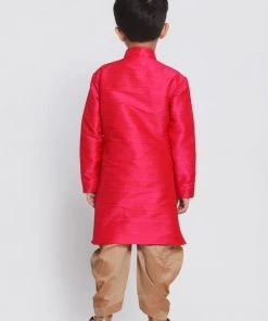 JBN Creation Boys' Pink Cotton Silk Blend Kurta And Dhoti Set