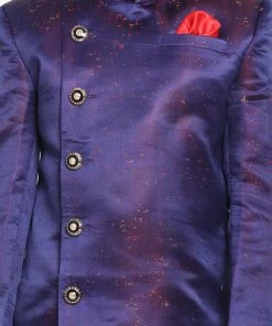 JBN Creation Boys' Blue And Maroon Silk Blend Indowestern Sherwani And Dhoti Set 11 JBN Creation Boys' Blue And Maroon Silk Blend Indowestern Sherwani And Dhoti Set