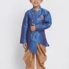 JBN Creation Boys' Blue Cotton Silk Blend Kurta And Dhoti Set