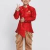 JBN Creation Boys' Maroon Cotton Silk Blend Kurta And Dhoti Set