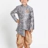 JBN Creation Boys' Grey Cotton Silk Blend Kurta And Dhoti Set