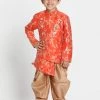 JBN Creation Boys' Orange Cotton Silk Blend Kurta And Dhoti Set