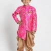 JBN Creation Boys' Pink Cotton Silk Blend Kurta And Dhoti Set