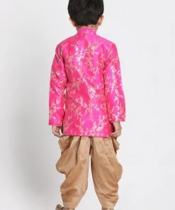JBN Creation Boys' Pink Cotton Silk Blend Kurta And Dhoti Set