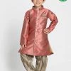 JBN Creation Boys' Maroon Jute Silk Blend Sherwani Set