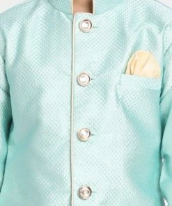 JBN Creation Boys' Mint Green Jute Silk Blend Sherwani Set 10 JBN Creation Boys' Mint Green Jute Silk Blend Sherwani Set
