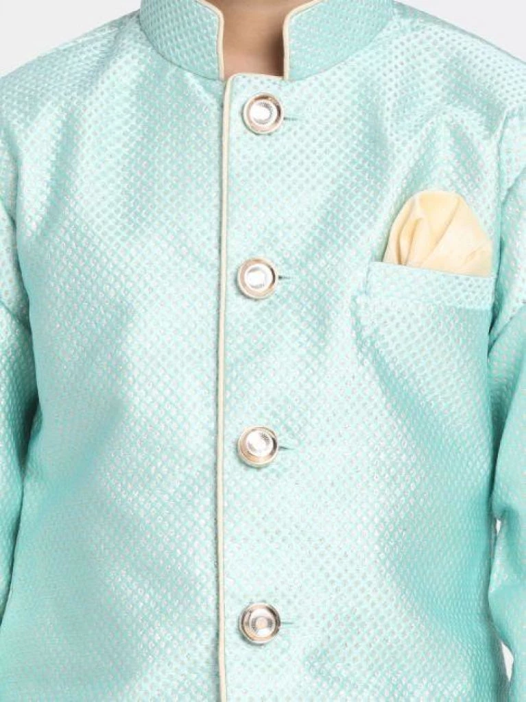 JBN Creation Boys' Mint Green Jute Silk Blend Sherwani Set 5 JBN Creation Boys' Mint Green Jute Silk Blend Sherwani Set